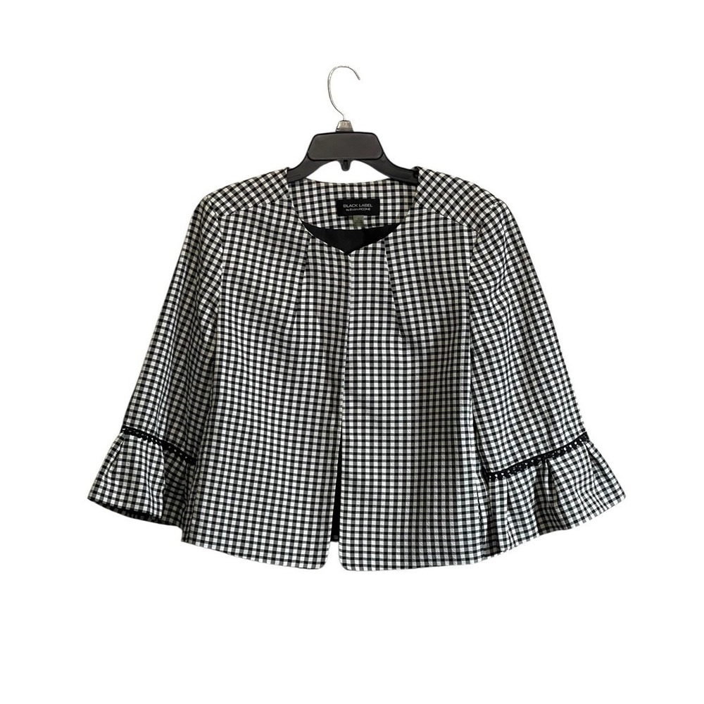 Evan-Picone Sz 16 Blazer Jacket Black White Gingham Cropped Career Office